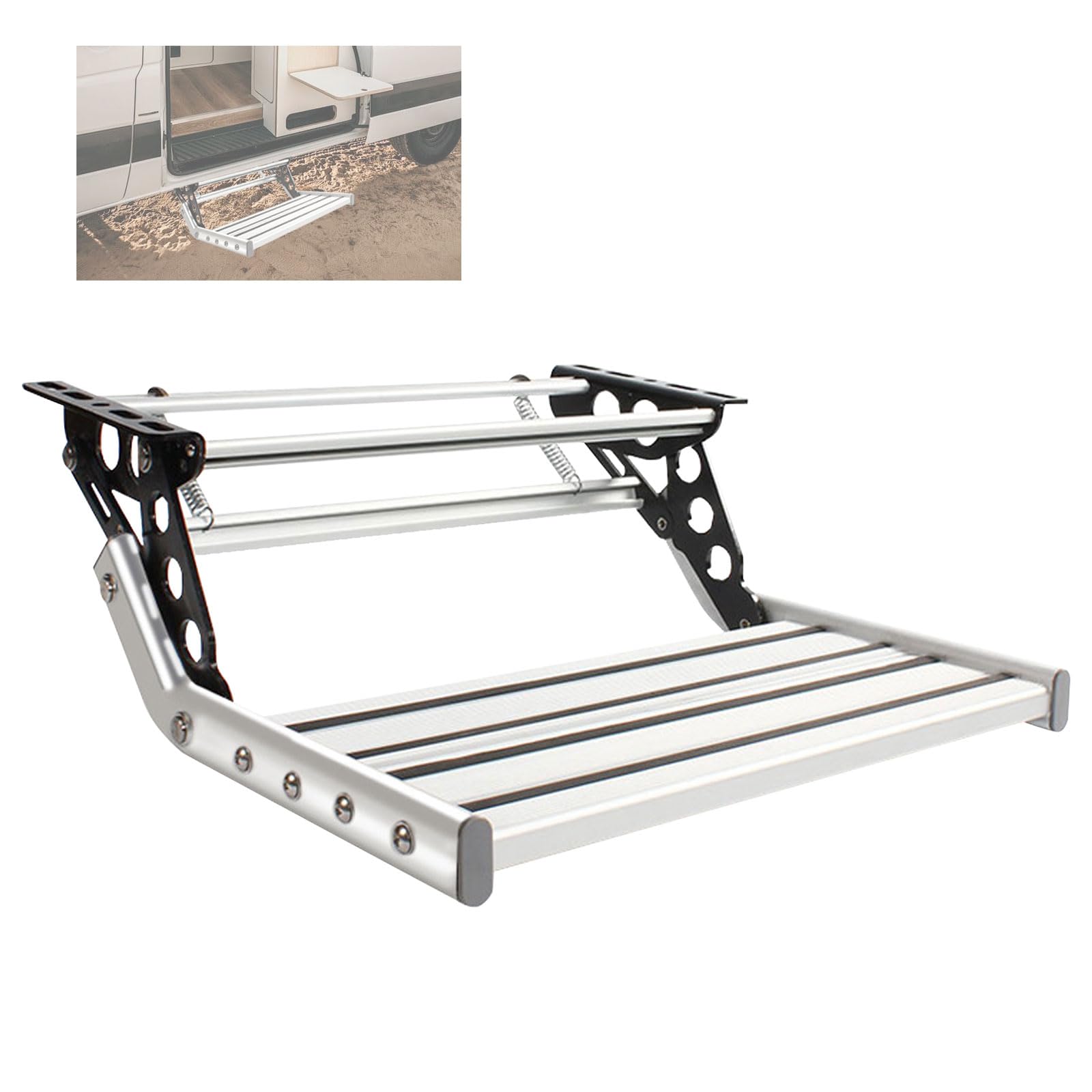 Escalón para caravana y autocaravana – Escalera individual plegable manual con escalón ancho antideslizante, marco de aluminio reforzado y capacidad de carga de 200 kg – Entrada segura para caravanas