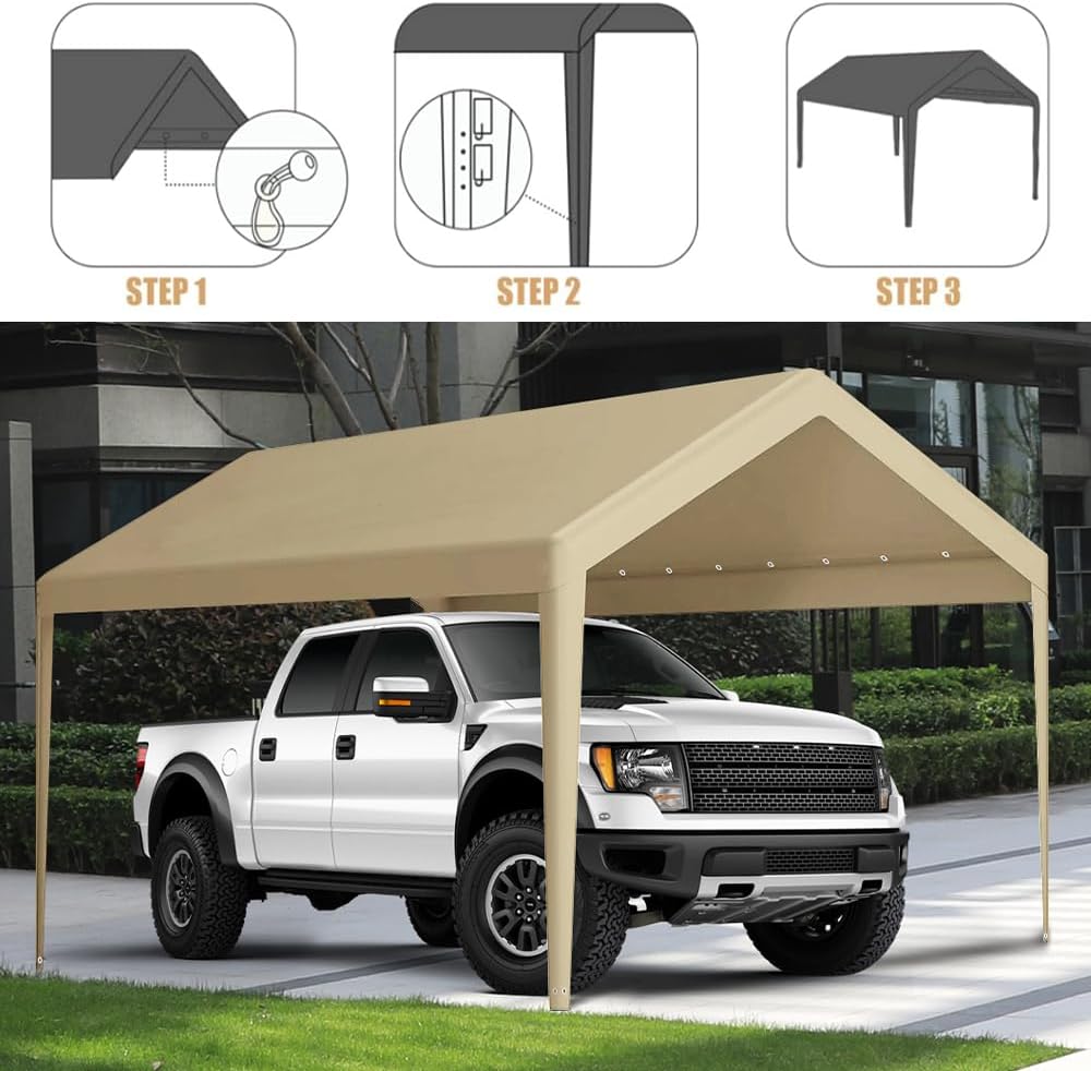 Carport Replacement Canopy, Replacement Top Cover for 12 x 20 Carport Frame, 180G PE Fabric Waterproof UV Protected Tarp with Ball Bungees, Beige (Only Top Cover, Frame is not Included) Carport Replacement Canopy, Replacement Top Cover for 12 x 20 Carport Frame, 180G PE Fabric Waterproof UV Protected Tarp with Ball Bungees, Beige (Only Top Cover, Frame is not Included)