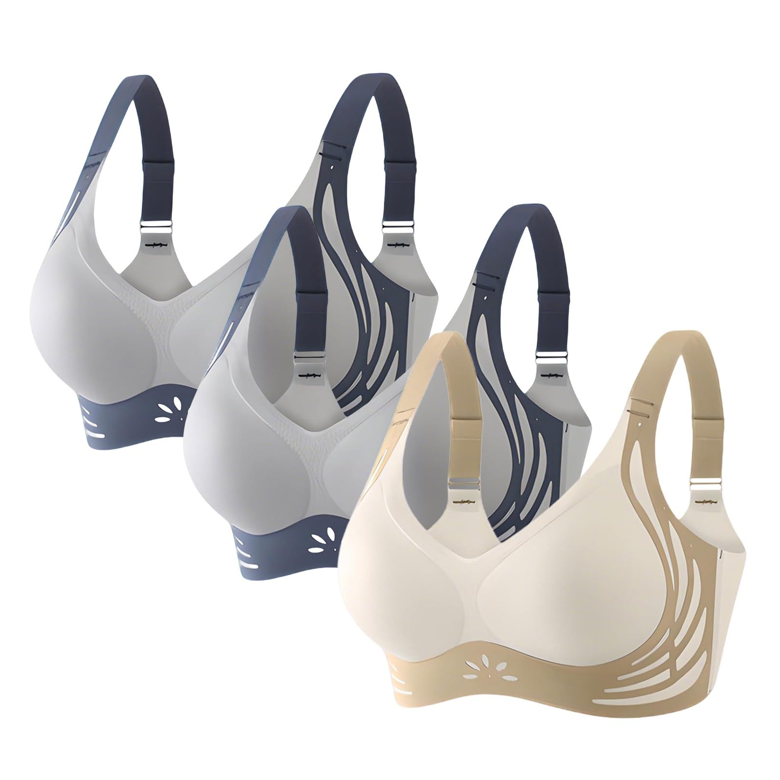 Biustonosze plus size dla kobiet UK Push Up Obwisłe piersi 3 szt. Bezszwowe, bezszwowe podparcie pleców z fiszbinami Podnoszenie bez fiszbin Biustonosz damski Freeolder Komfort na co dzień Duży biust