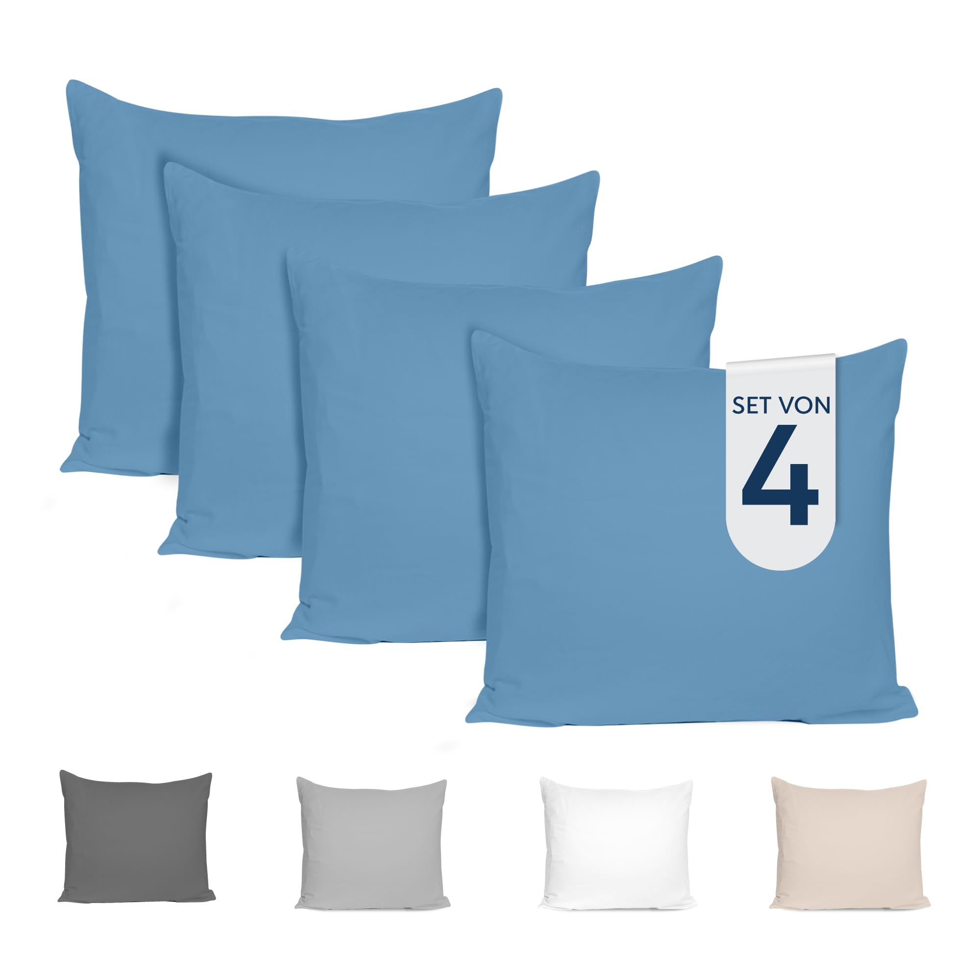 Dreamzie Kissenbezug 80x80 (4er Set) - 100% Jersey Baumwolle 150 g/qm Kissenbezüge - Blau - Für Kissen 80 x 80 cm - Kissenhülle - Kissenbezug - Resistent und Hypoallergen - Zertifiziert Oeko-Tex