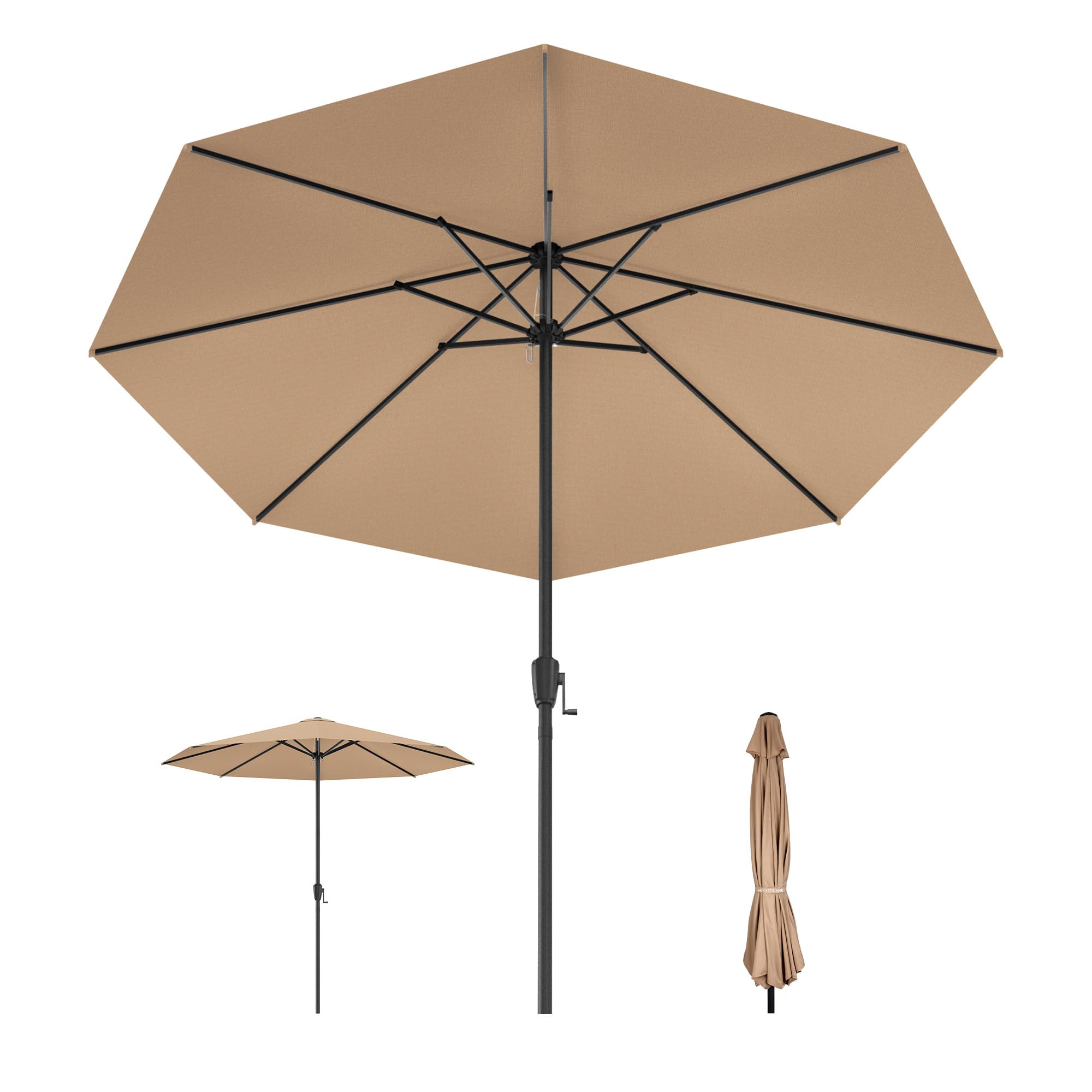 HOMEDEMO Aluminum Sonnenschirm Gartenschirm mit Kurbel, Terrassenschirm Marktschirm, Tischschirm mit 8 Rippen, Rund Schutz 50+ Sonnenschutzschirm, Patio Umbrella