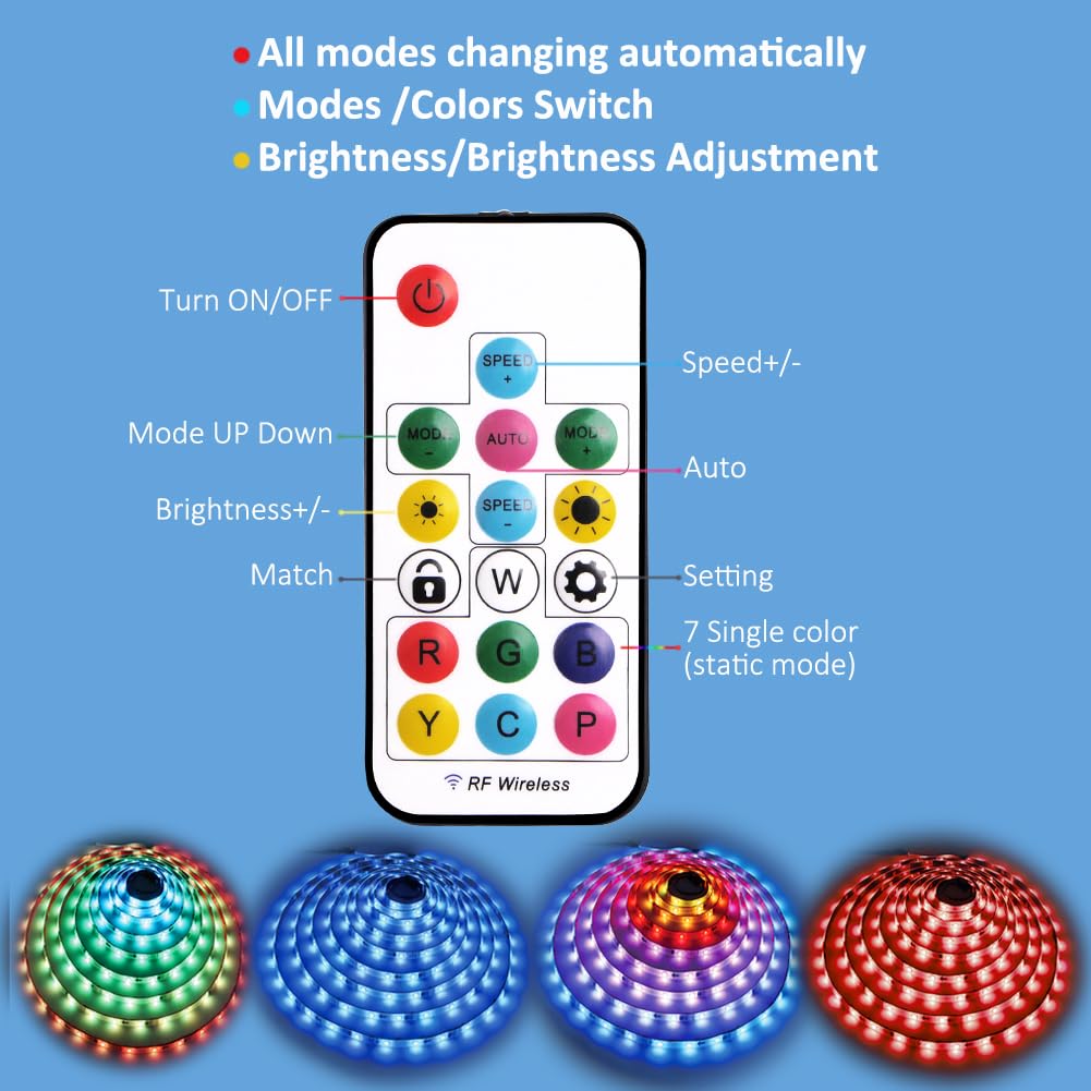 Striscia di luci LED USB, 2 m che cambia colore 5050 RGB striscia luminosa con telecomando, fai da te più colori su una linea, nastro LED flessibile per camera da letto, TV, scrivania, cucina