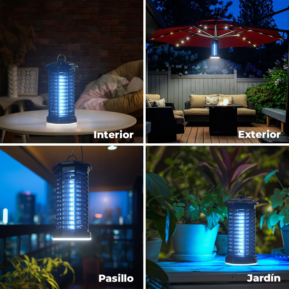 YISSVIC Elektrischer Insektenvernichter 4200V Mückenfalle 15W mit UV-Licht und LED-Beleuchtung Wasserdicht IPX4 geeignet für außen und innen