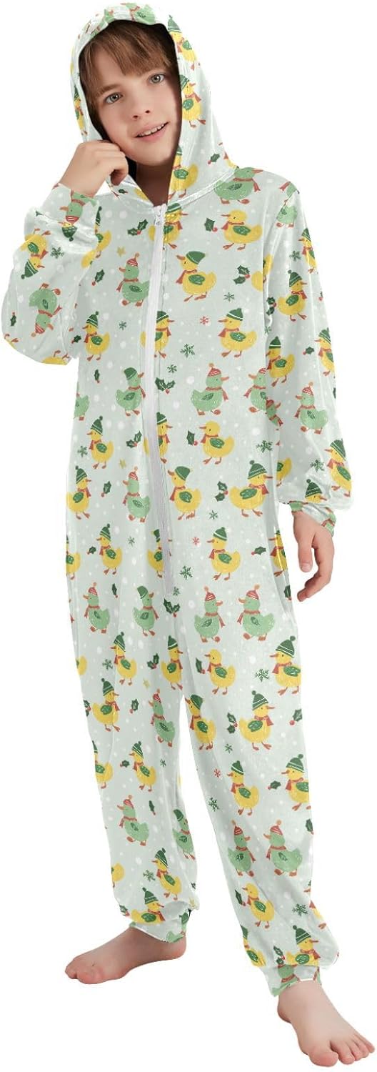 Sleepwear Holiday Pajamas Zip Up Hooded One-Piecing Sleeper Loungewear for Parties Sleepovers 4-14Y