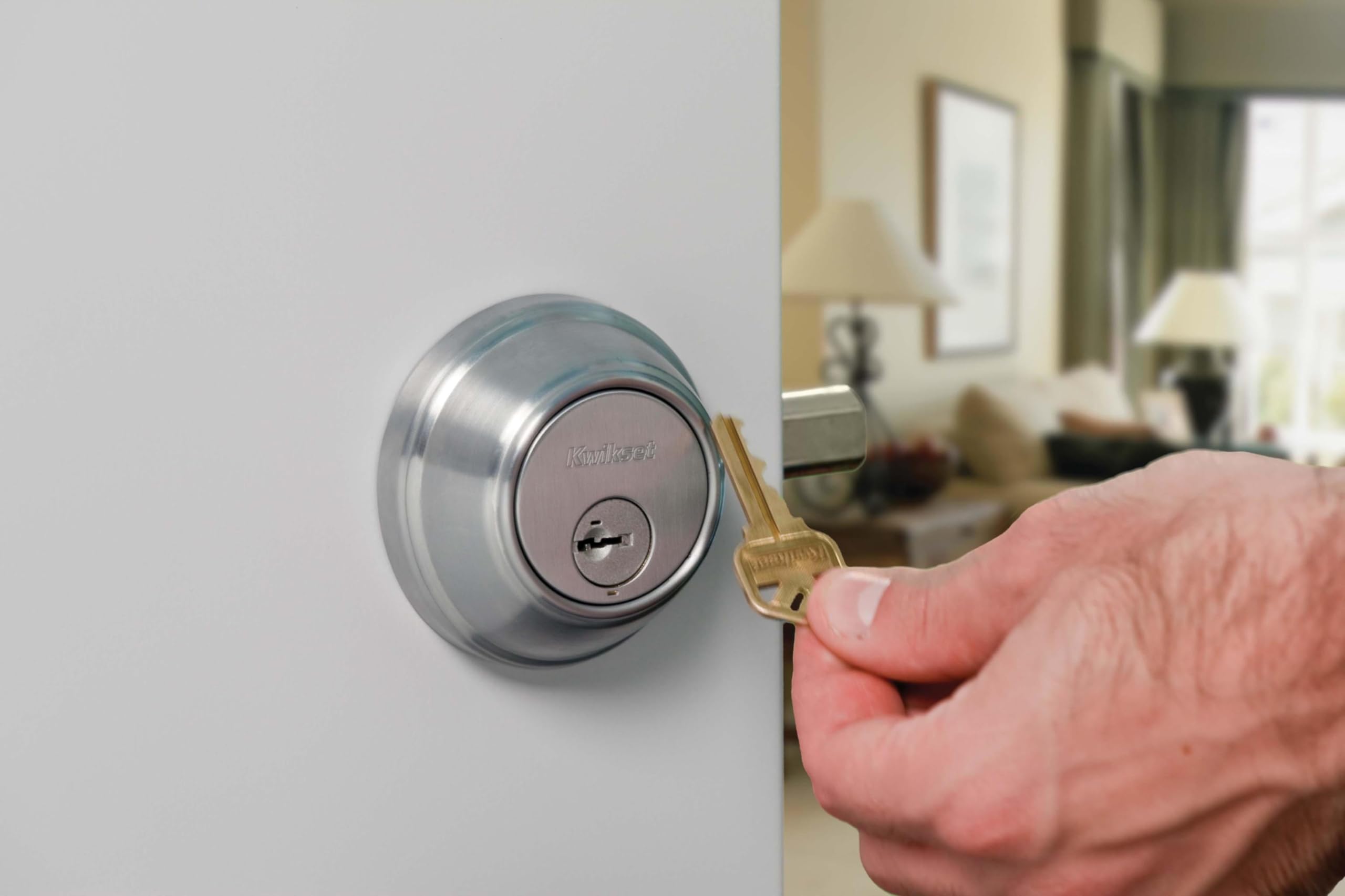 Kwikset Cerrojo de seguridad de un solo cilindro 660-S serie 660, Cerradura con llave inteligente, níquel satinado