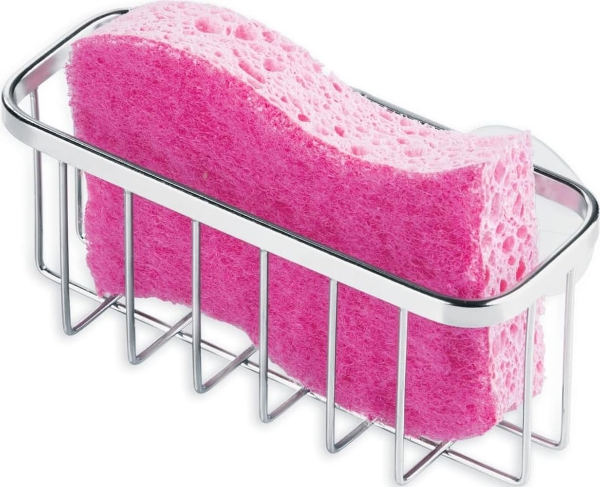 iDesign Gia Stainless Steel Dish Sponge Holder Basket with Suction Cups