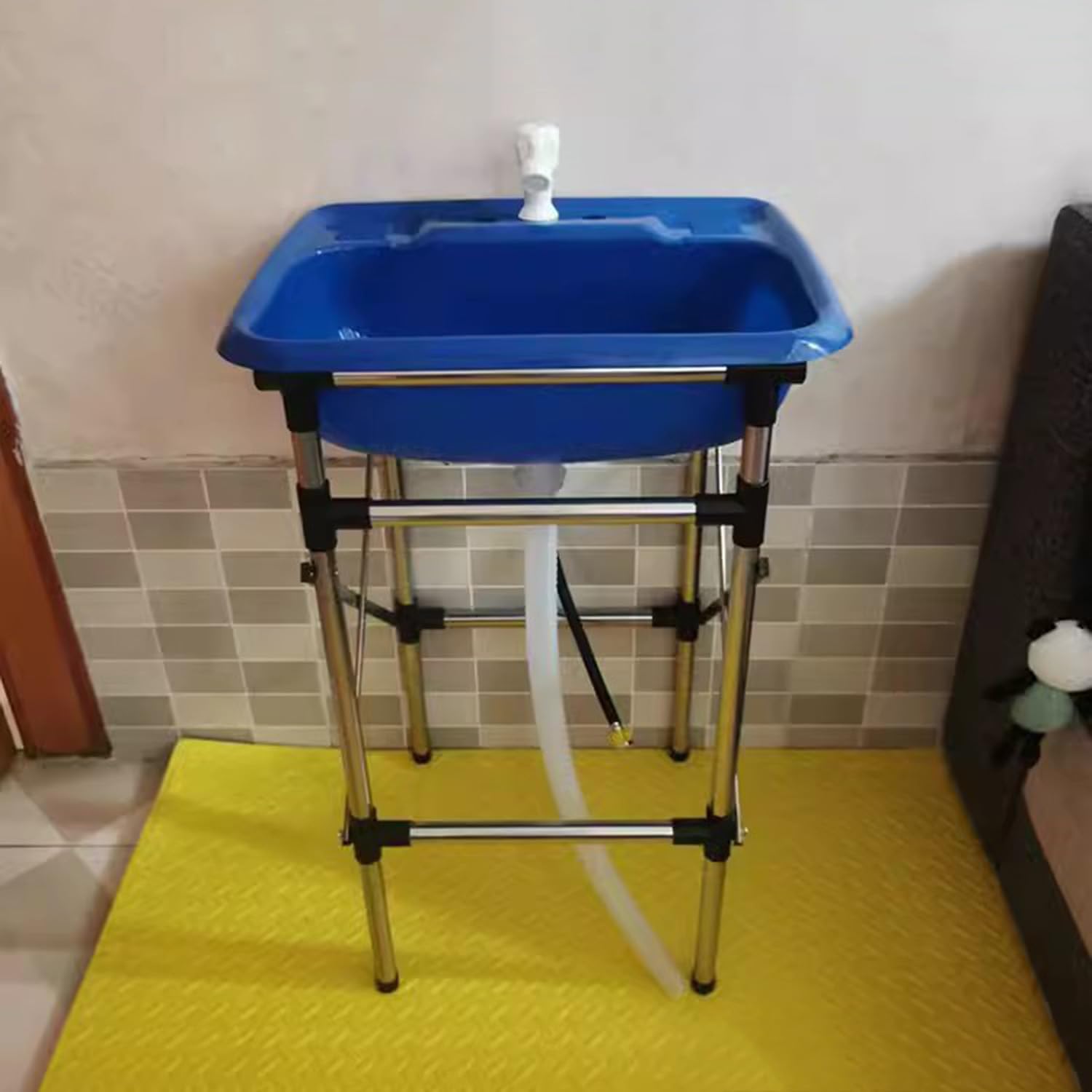TAXXII Portable Outdoor Utility Sink with Faucet and Drainpipe Single Bowl Design Steel Frame Easy to Clean Plastic Basin Ideal for Camping Garage Basement Sites