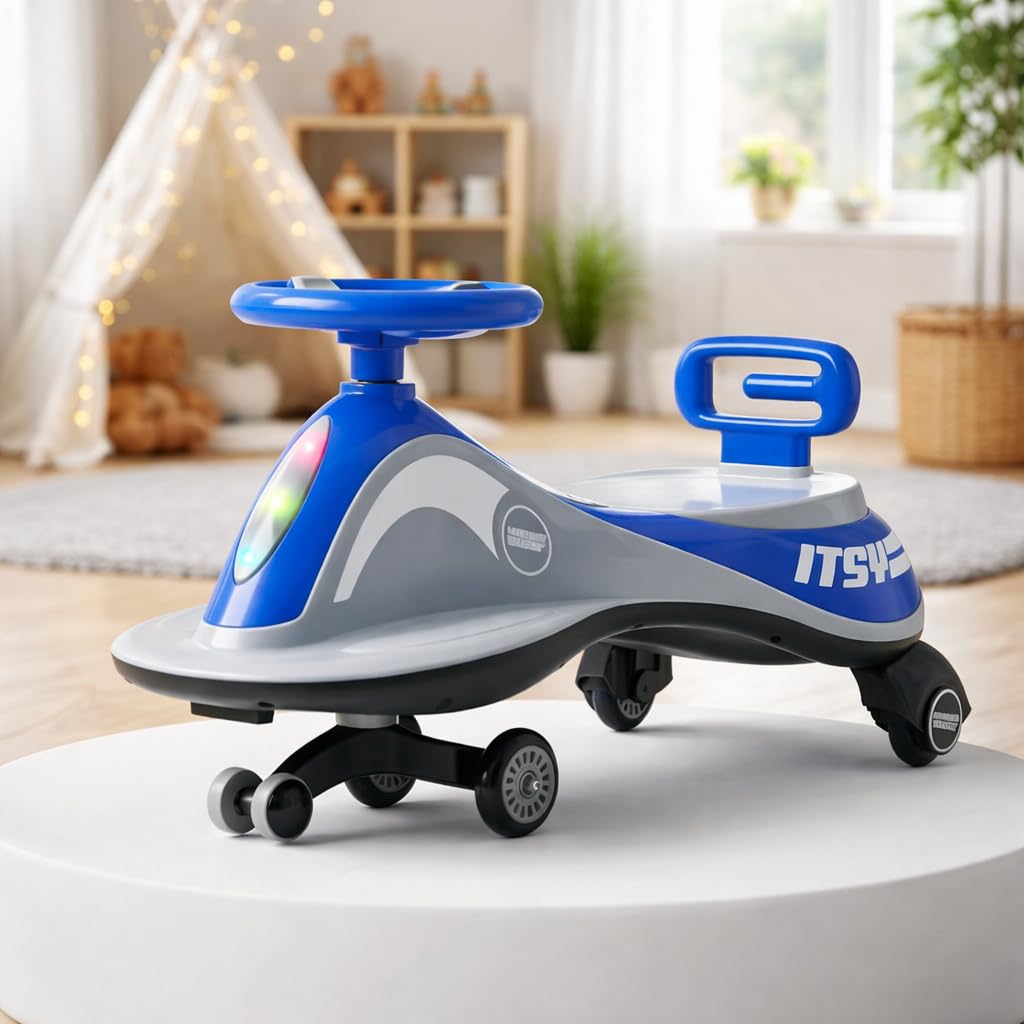 Baybee Pluto Baby Swing Cars for Kids | Twister Ride on Baby Car with Led Lights, Music & Scratch Free PP Wheels | Push Ride on Toy Kid Car | Magic Cars for Kids 3 to 8 Years Boy Girl (Blue)-image-18