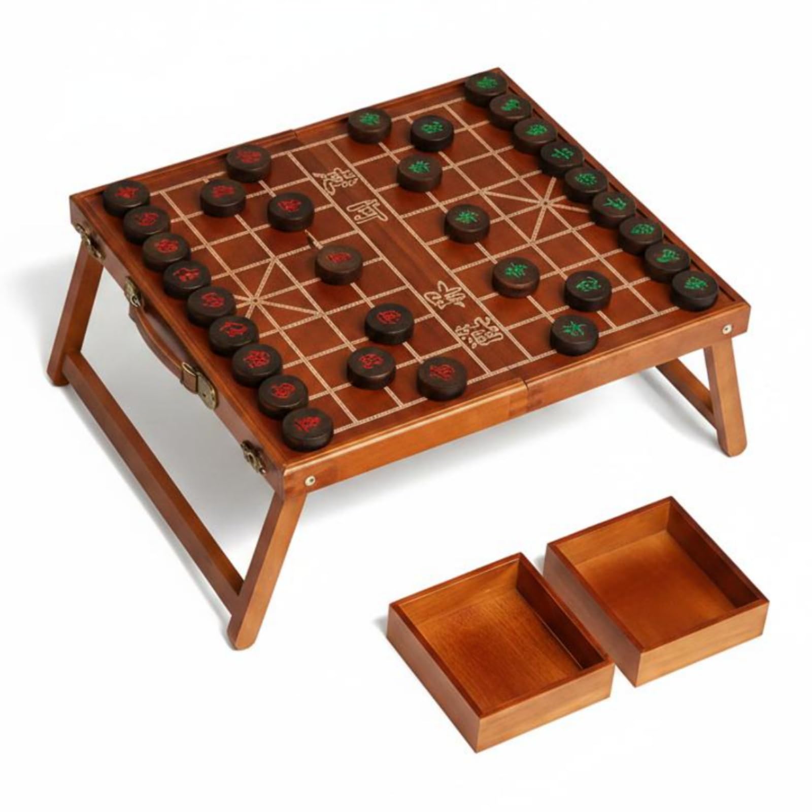 Qianly Échiquier Chinois en Bois Massif Pliable Plateau Xiangqi en Bois Rangement Intégré Jeu d’échecs Chinois Portable pour Loisir, Style to 5