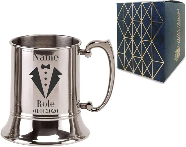 Personalised Engraved Novelty Stainless Steel Wedding Tankard, Personalise with Any Name, Role and Date
