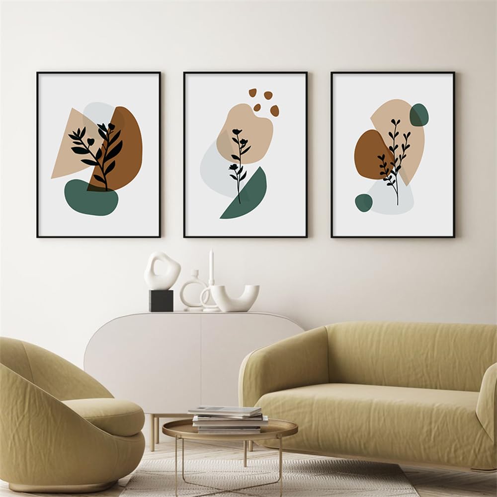 Wbyzac Green Art Prints-Abstract Geometric Leaves Plant Modern Posters Canvas Painting Wall Art Print Bedroom Living Room Bedroom Kitchen Home Decor-50 * 60Cm*3Pcs (No Frame)