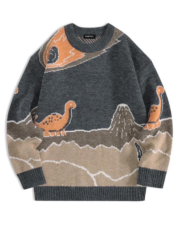 Image of Vamtac Mens Oversized Sweater Vintage Graphic Pullover Crewneck Knit Jumper Y2K Unisex Streetwear 2026 Fall Tops