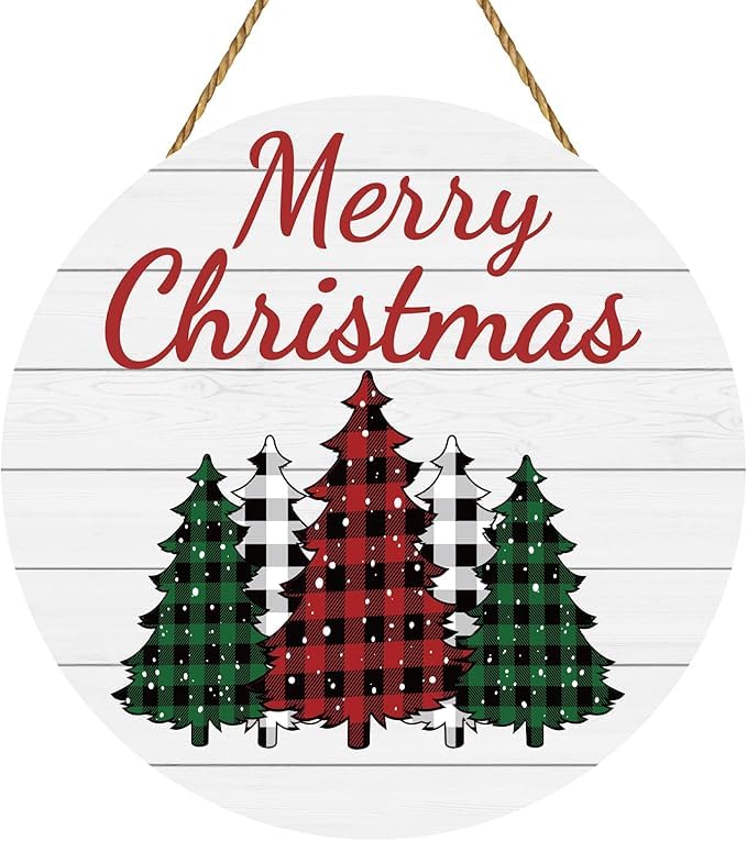 Christmas Xmas Party Theme Door Wall Hanging Decoration Items, Merry Christmas Printed Wooden Hanging Ornaments for Wall Door Office Home Party Decorations (1 Pcs)