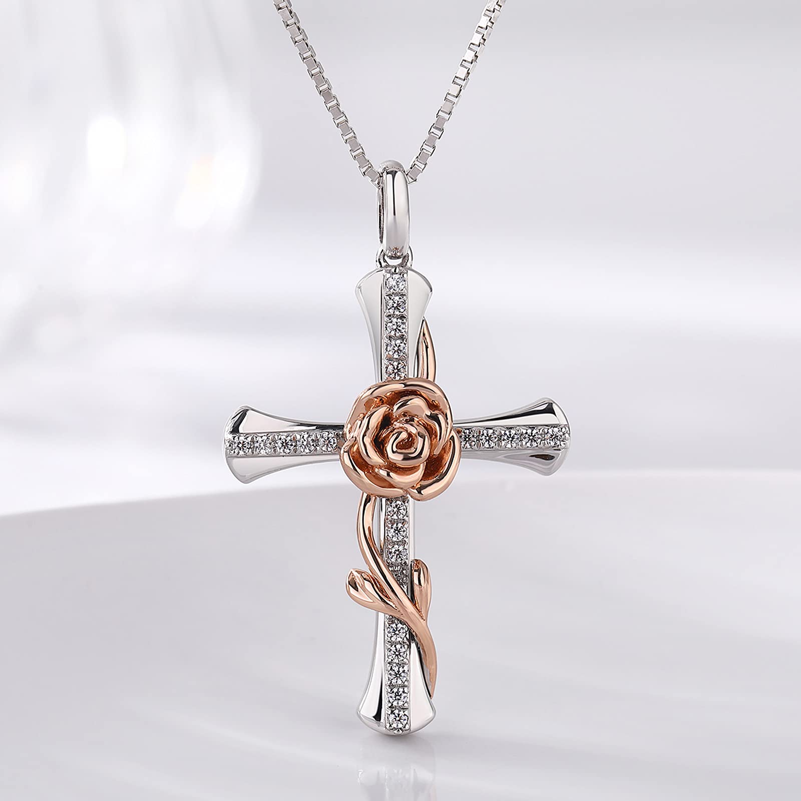 Collar Cruz Infinita Rosa Mujer Plata 925 Sterling Diamante Simulado, Colgante de Joyería Fina para Damen