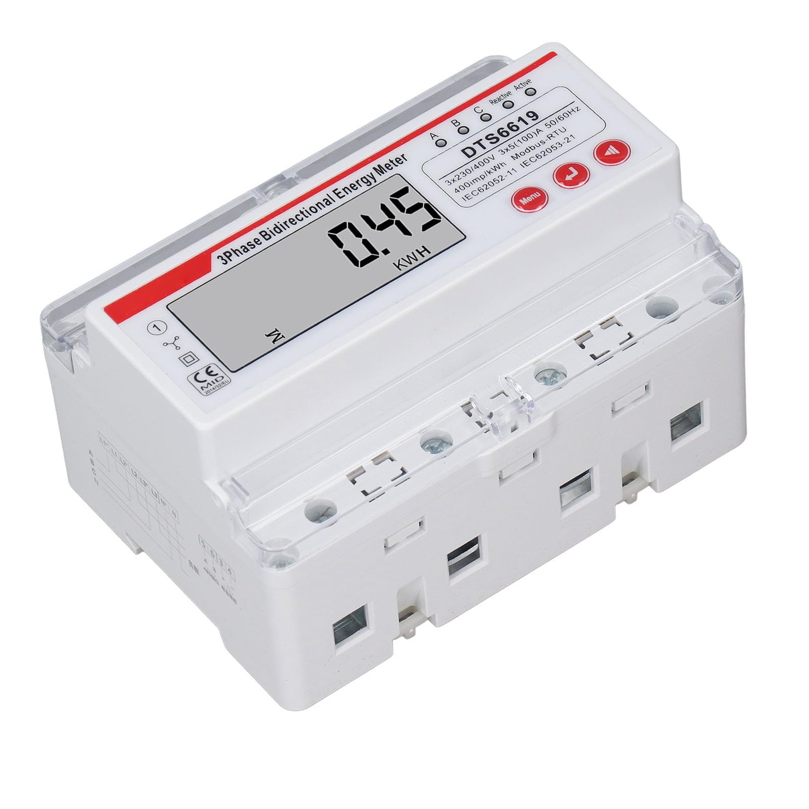 3 Phase 4 Draht -Energie -Messgerät - Digitales Elektrometer, DIN -Schienenhalterung - LCD -Display, multifunktional, bidirektional - 3 x 230 400 V - Stromüberwachung -