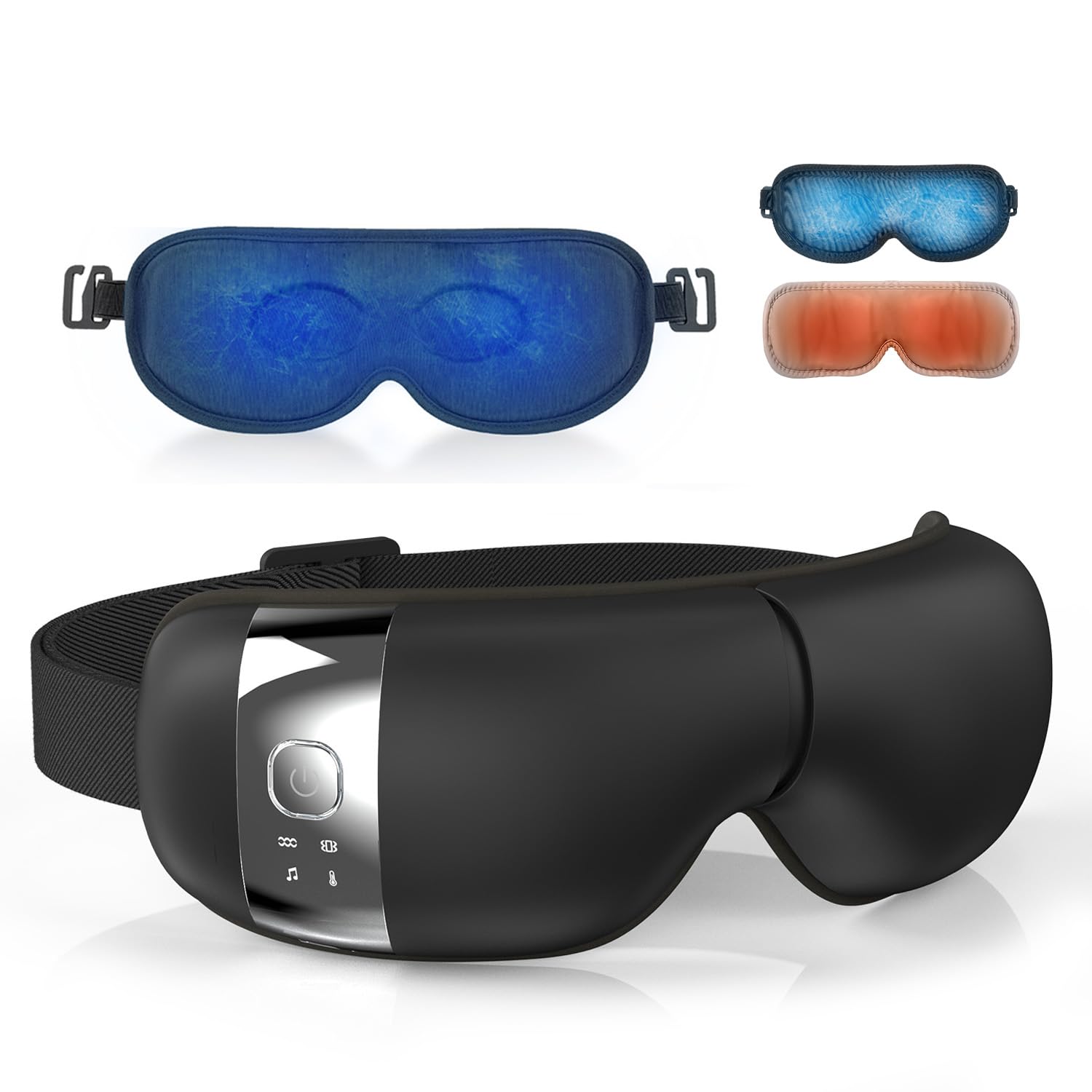 HubiCare Heated Eye Massager with Cooling Gel Mask Black Relieve Puffy Eyes Dark Circles Eye Strain Migraines Foldable