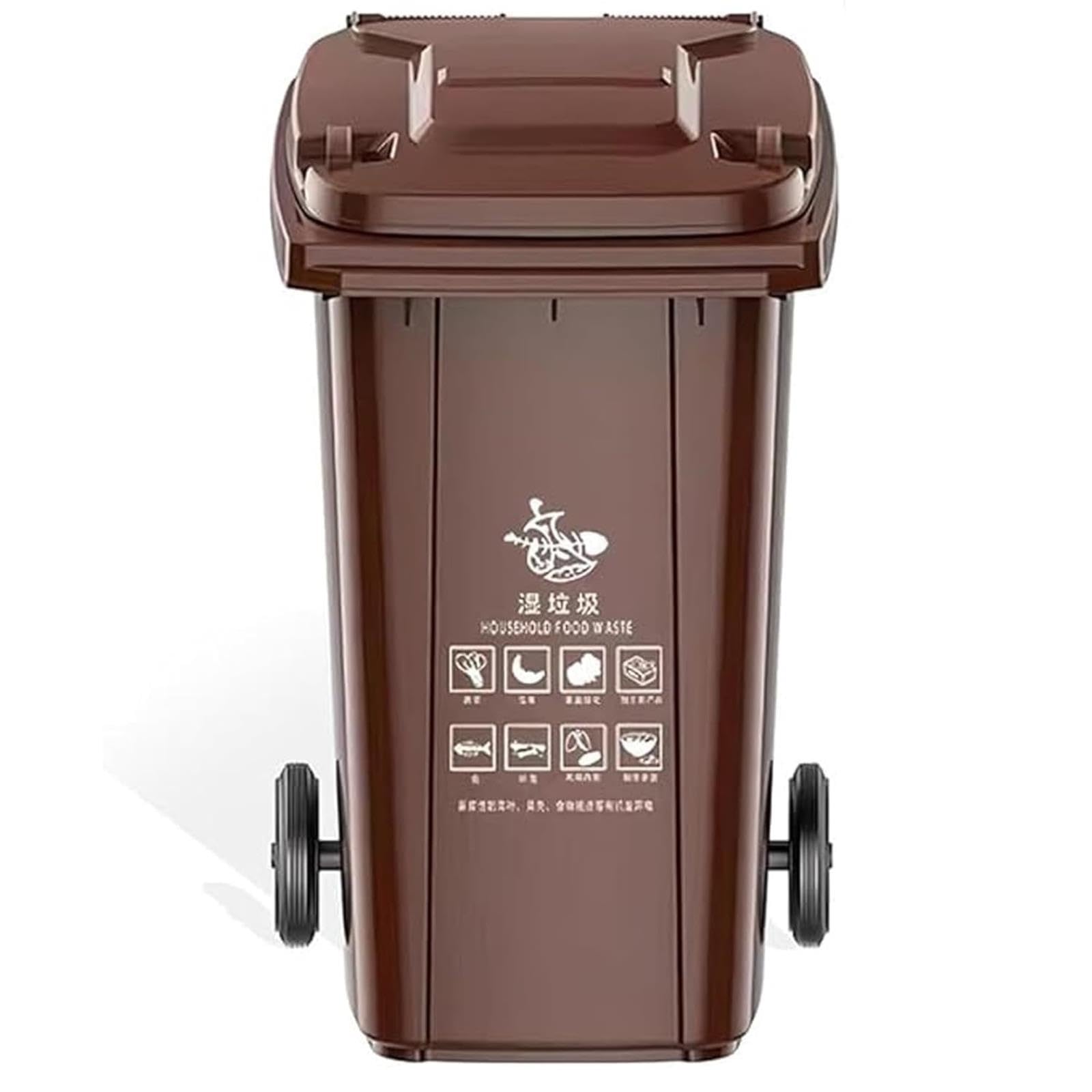 VITIWEDTY Outdoor Garbage Bin with Lid & Wheels, Heavy Duty, Large Capacity (80L/100L/120L/240L) For Home & Business Use (Brown 80L)