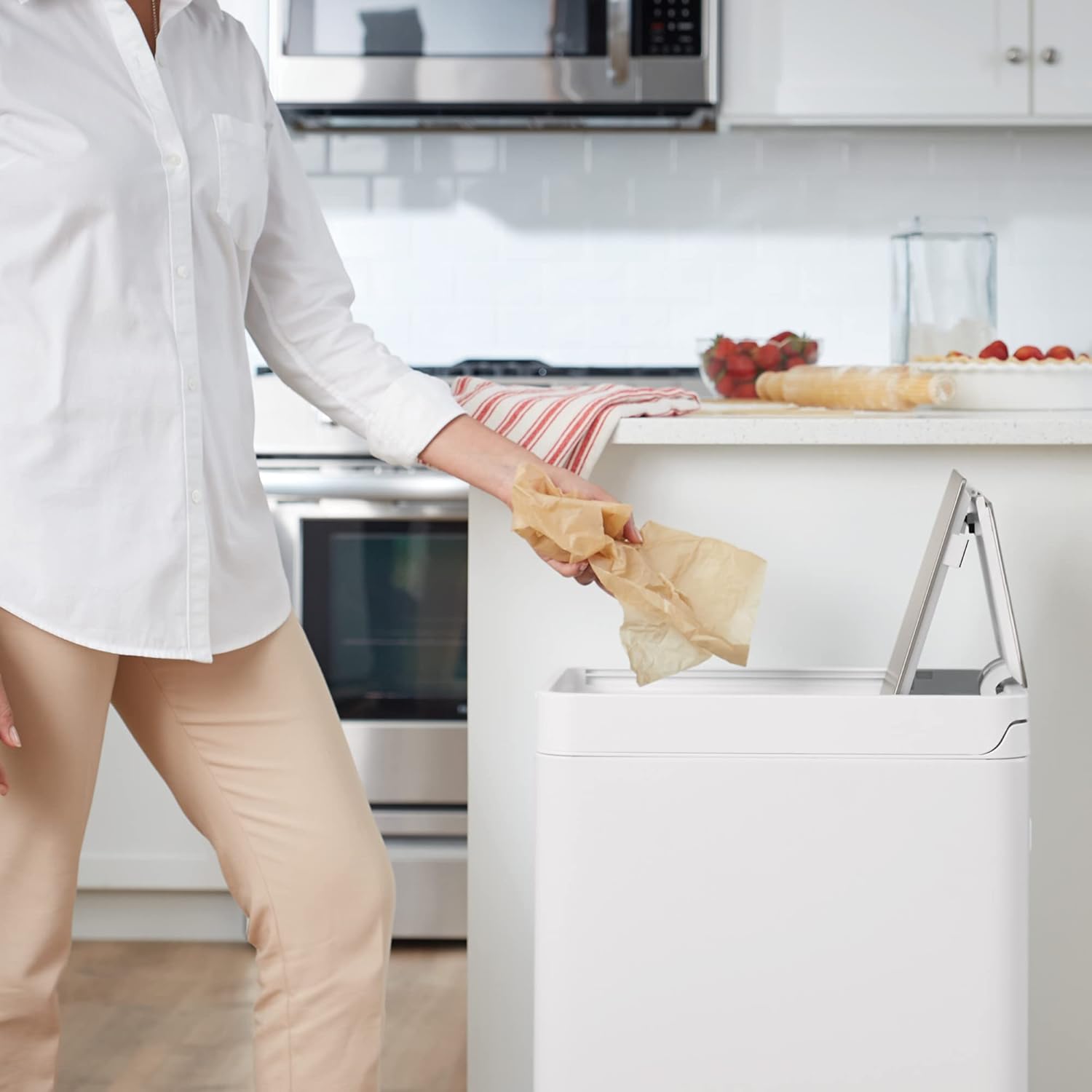 Kohler 13-Gallon Slim Step Trash Can, Black Stainless Steel, Space-Saving Design with Bifold Lid, Durable and Easy to Clean, White Stainless Steel, K-23826-STW - Image 6