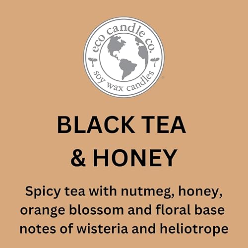 Miniatura 4 de Eco Candle Co. Vela reciclada, té negro y miel, 6 oz. - Aromas de té picante, nuez moscada, miel y naranja - 100% cera de soja, sin plomo, etiqueta