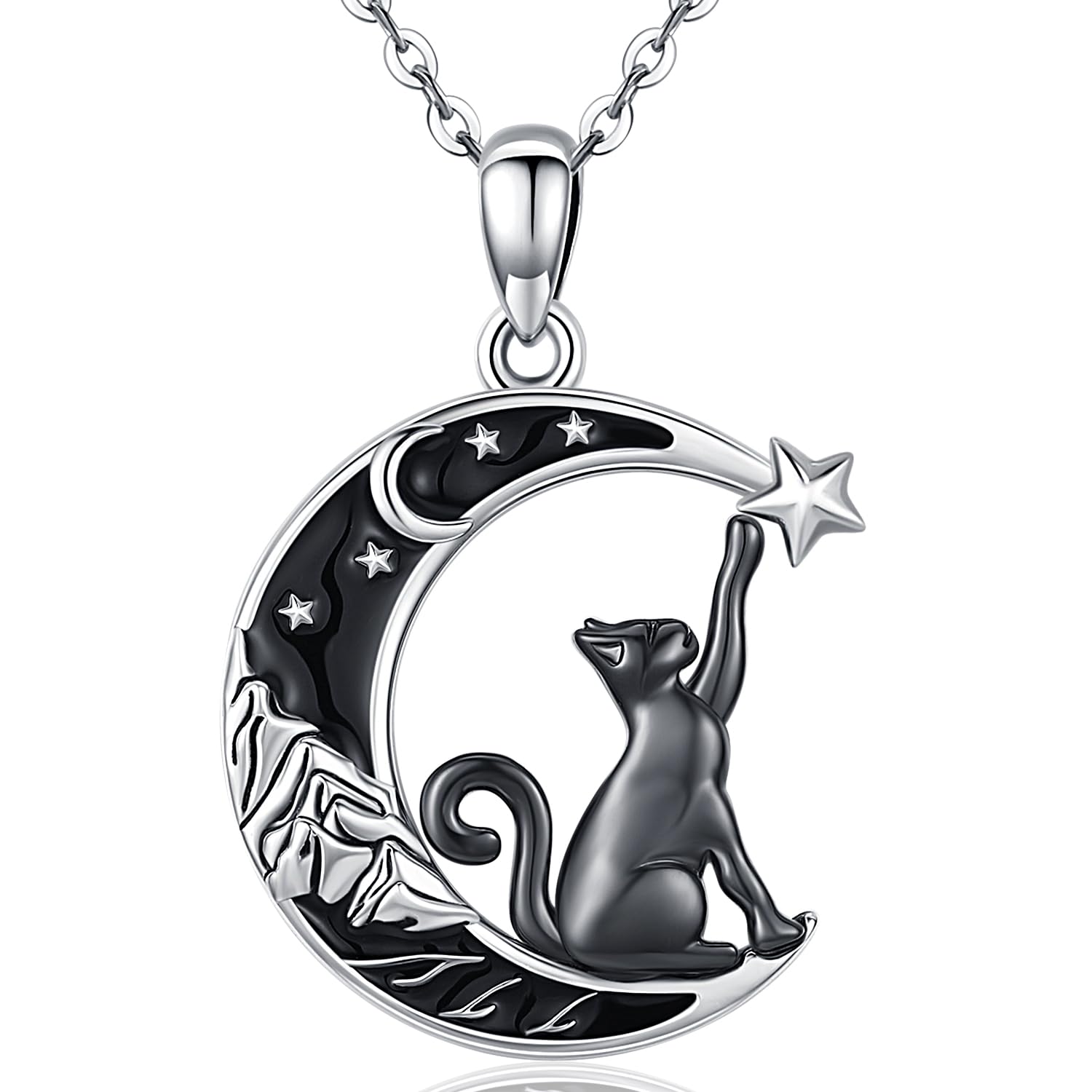 Collana Gatto Donna Argento 925 con Pietra di Luna, Ciondolo Gatto Luna, Gioielli di Animali per Donne Ragazze Amanti dei Gatti