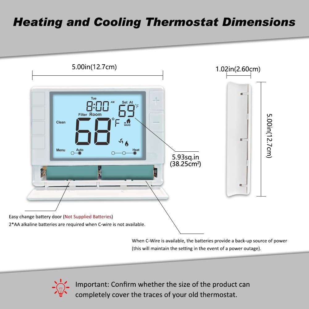Termostato súper programable para el hogar, 2 bombas de calor frío/1 bomba de calor o 1 sistema convencional de calor/1 frío, retroiluminación blanca