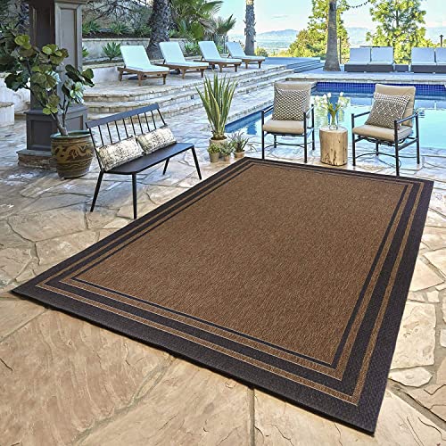 Gertmenian 46559 Patio Rug Outdoor Classics Luxury Furman Porch Outside Area Carpet, 8X10 Large, Triple Border Black Brown #TOP2