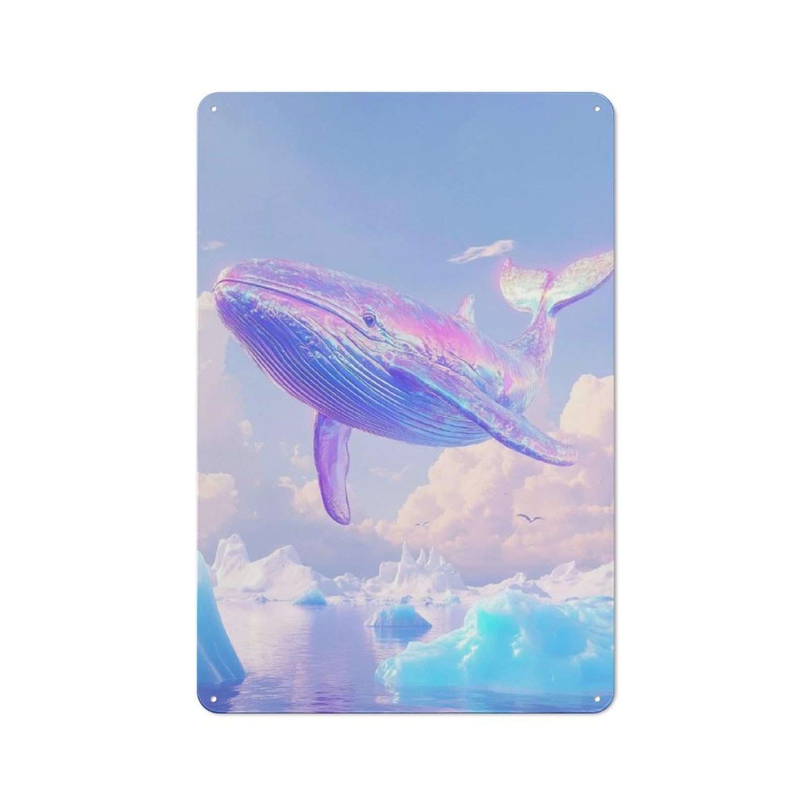 Junmoney Holographic Whale Retro Metal Wall Sign 30X20cm With For Living Room Wall, For Vintage Wall Decor Fans, For Themed Room Decoration