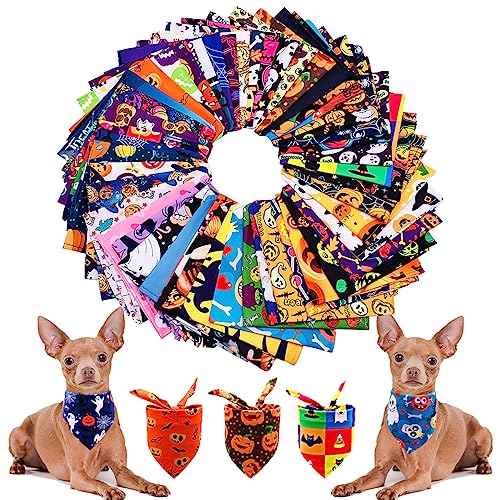 Accessoires Halloween petit chien et chat : lot 50 bandanas réglables motif fantôme - 2
