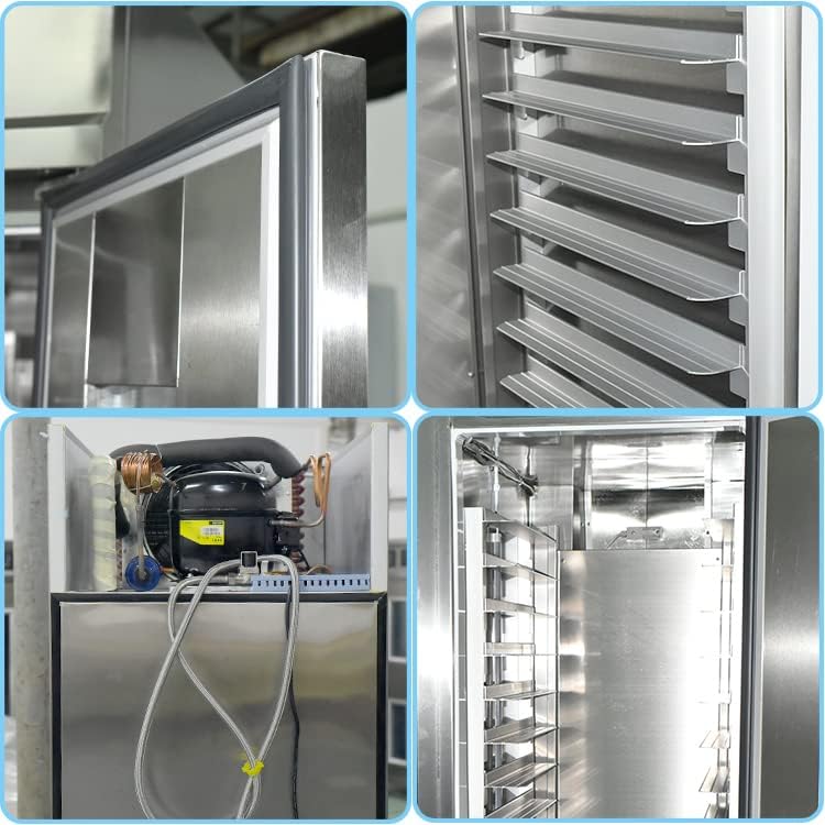 Detallada views of Kolice Proofer components including door seal, control panel, removable shelves, and stainless steel fuselage