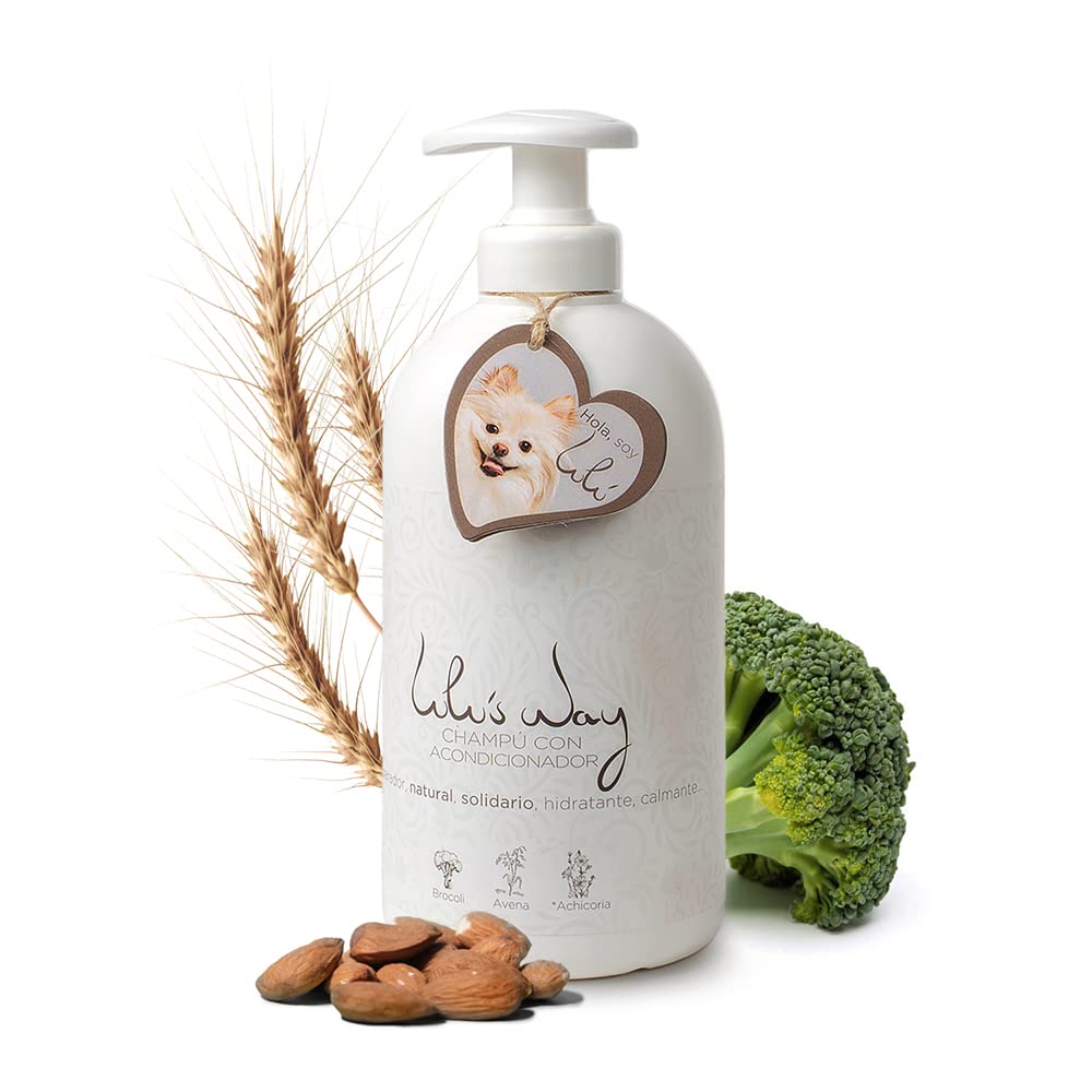 Lulu’s Way Champú para Perros con Acondicionador 500ML - 99% Natural - Piel Sensible - Dermatitis - Hidrata Suaviza y Mejora el Pelaje - Todas Las Razas - Sin alérgenos - Sin parabenos - Vegano