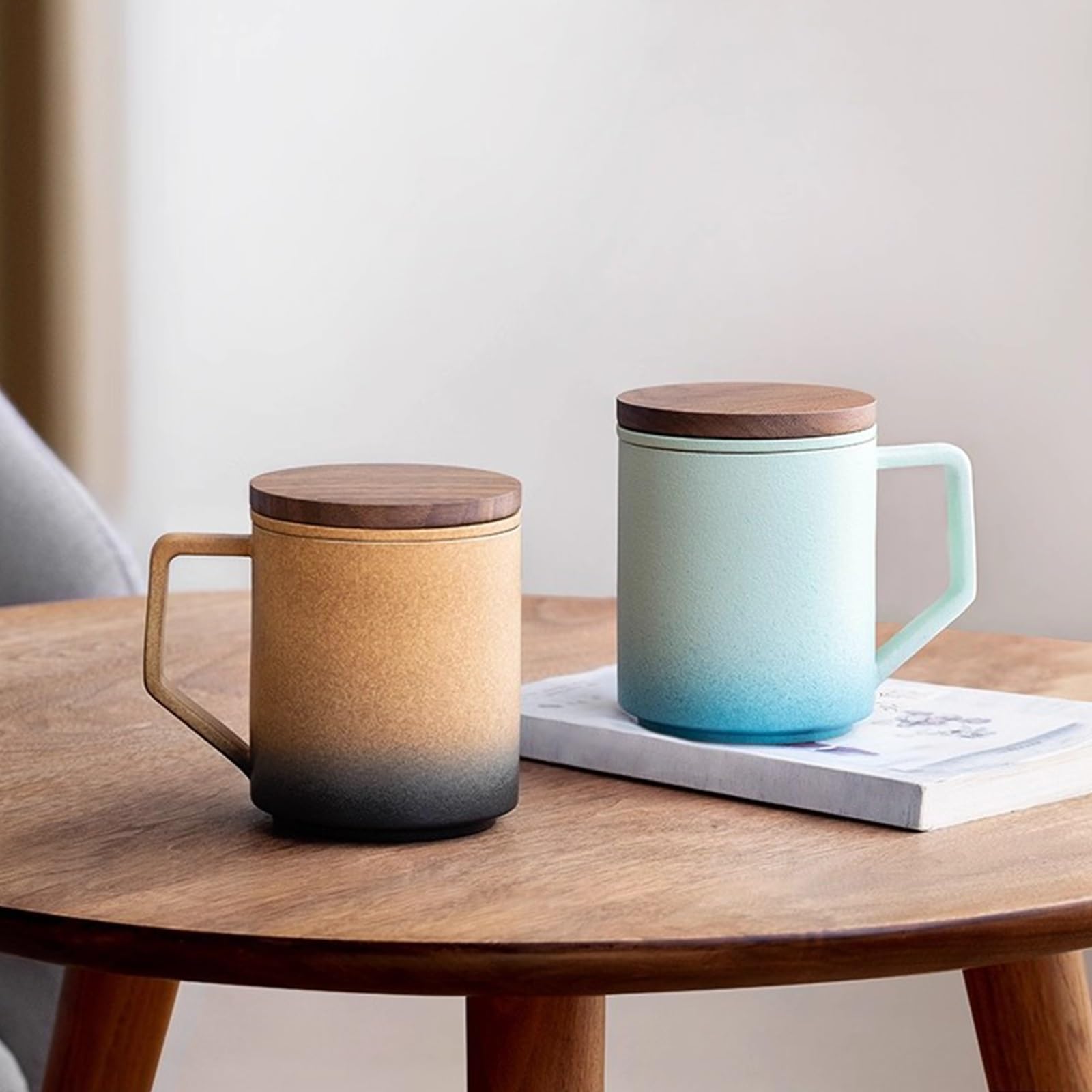 Taza de Café Térmica de 14 Oz con Tapa, Taza Termica Cafe Para Llevar con Asa, Para Bebidas Frías o Calientes, Vaso Para Cafe Para Llevar té de Hojas Sueltas y Colador Para Amantes(Brown)
