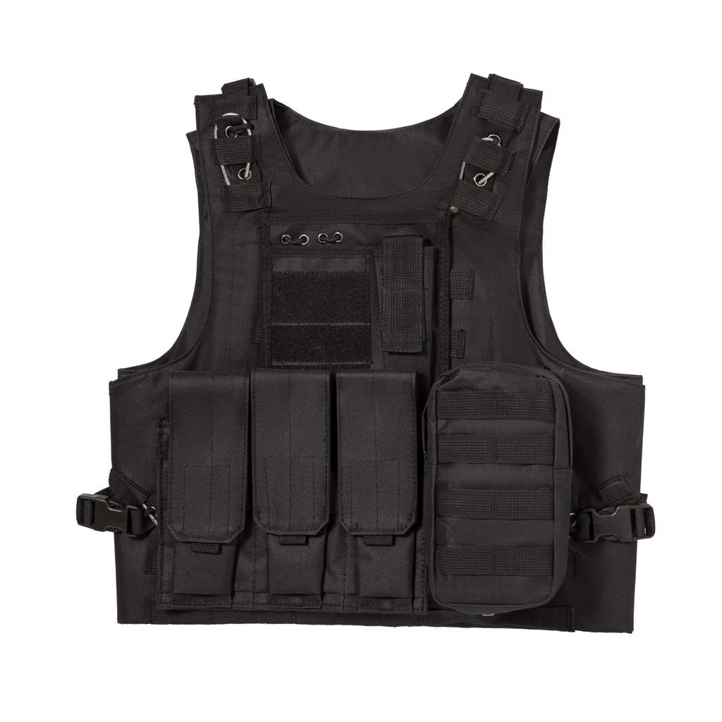 Jipemtra Unisex Black Tactical Molle Airsoft Vest Adjustable Paintball Combat Training Vest Detachable (Black)