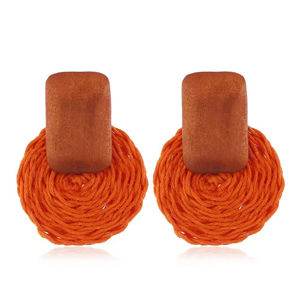 Bohemian Rattan Drop Dangle Earrings Lightweight Geometric Tassel Woven Wooden Handmade Straw Wicker Braid Hoop Drop Dangle Earrings For Women