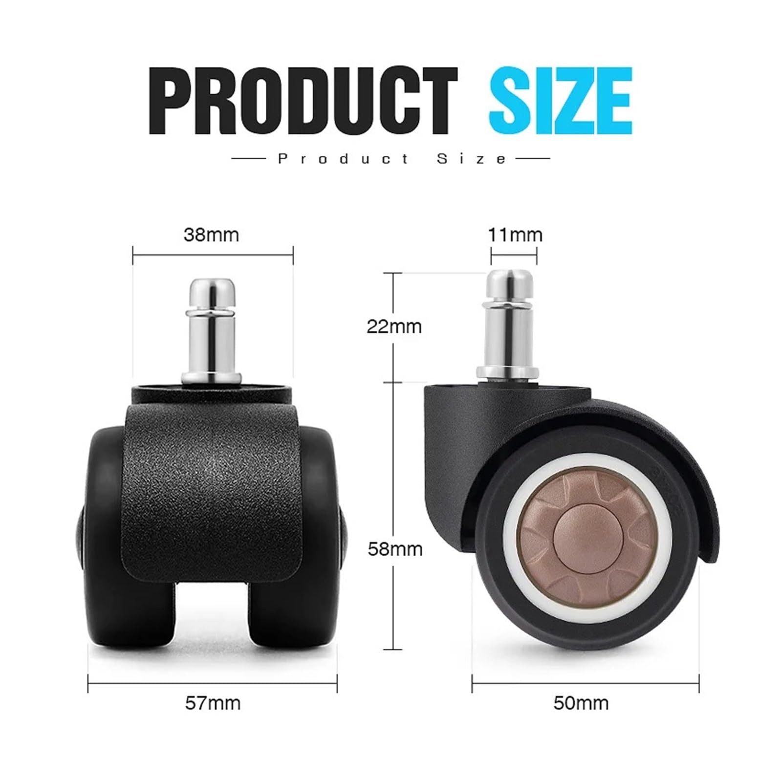 5 ruote TPR morbide silenziose 2" per sedie ufficio | Rulli TPR morbidi silenziosi, innocui per pavimenti, ruote sostitutive, ferramenta mobili.