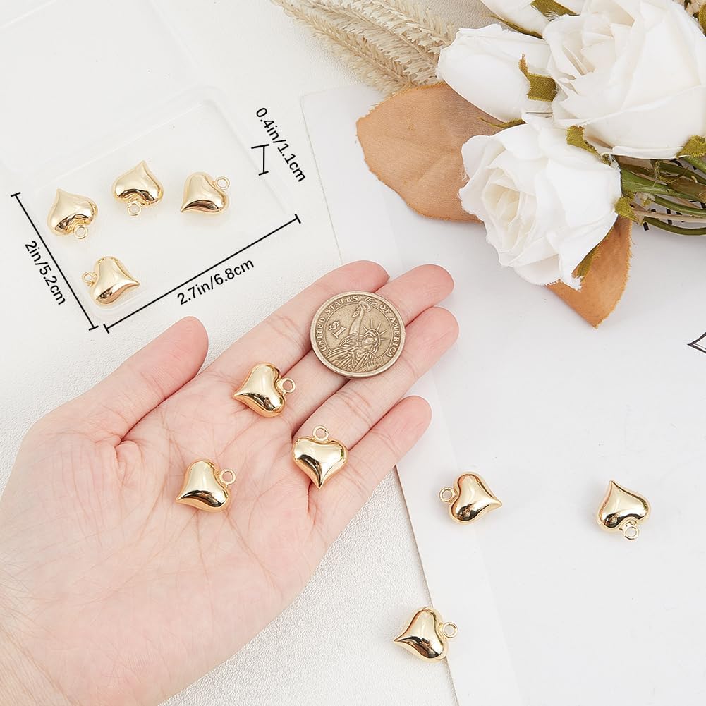 Beebeecraft 10Pcs 3D Heart Charms 18K Gold & 925 Sterling Silver Plated Heart Dangle Pendant Charms for Jewelry Making Necklace