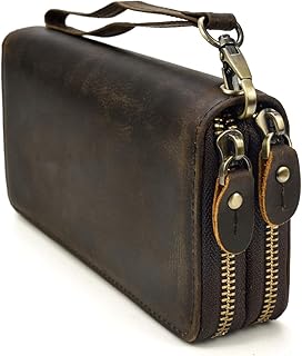 LUUFAN Genuine Leather Long Wallet for Men, Large Capacity Purse Clutch Bag Handbag Checkbook Cash Credit Cards Phone Holder