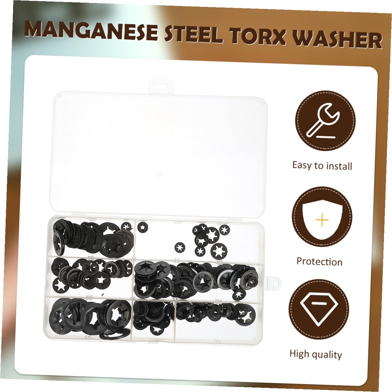 SHOWERORO 260 Pcs Manganese Steel Star Tooth Lock Washer Assortment Kit M3- Push on Fasteners Clips Industrial Locking Washers for Mechanical Assembly