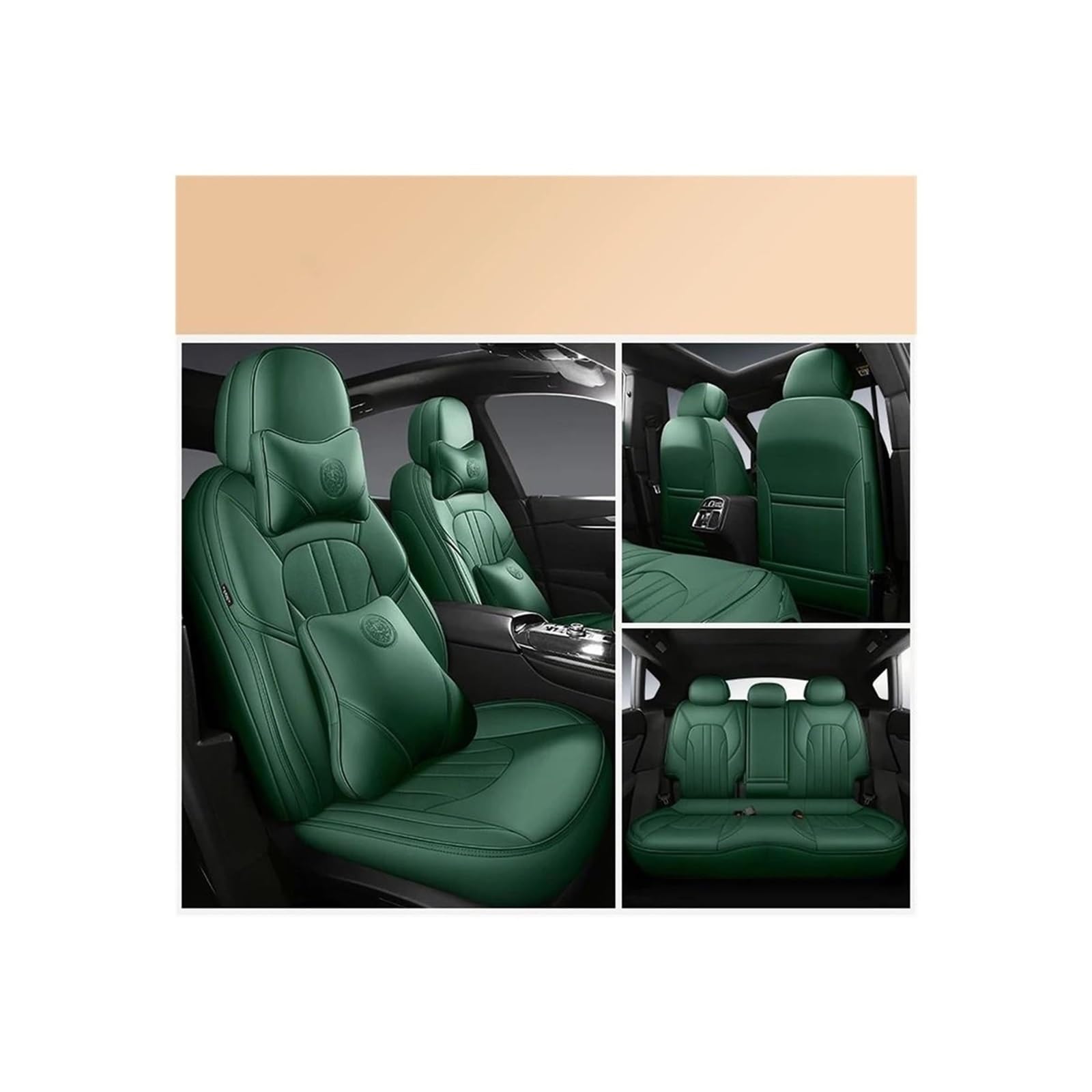Für Grand Cherokee 2012-2017 Leder Innen Auto Seat Protector Sitzbezüge Custom Full Set Autositzbezüge(Green A)