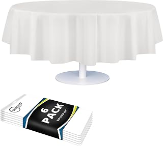 Grandipity White Plastic Table Cloth Disposable (6 Pk) 84in Round Tablecloth Premium Party Table Cloths Disposable - Perfect Table Cloth Round Cover for Any Table Up to 6 Feet