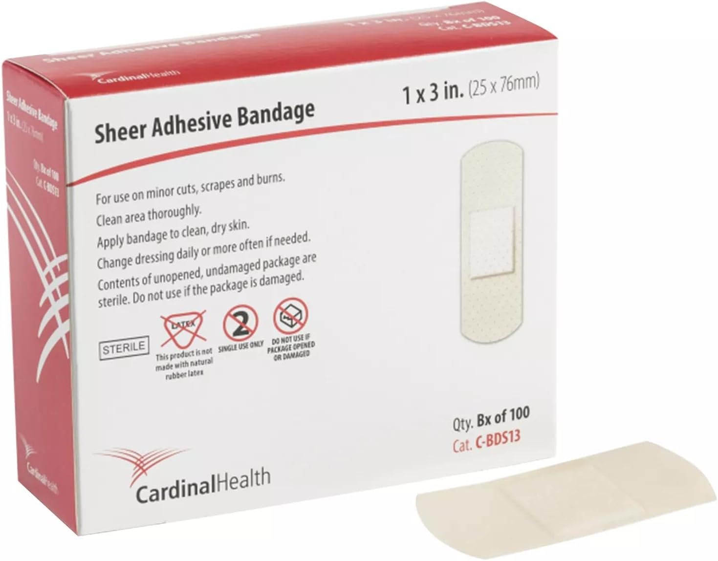 Cardinal Health™ Plastic Sheer Adhesive Bandage, 1 x 3IN, Case of 12 Boxes of 100