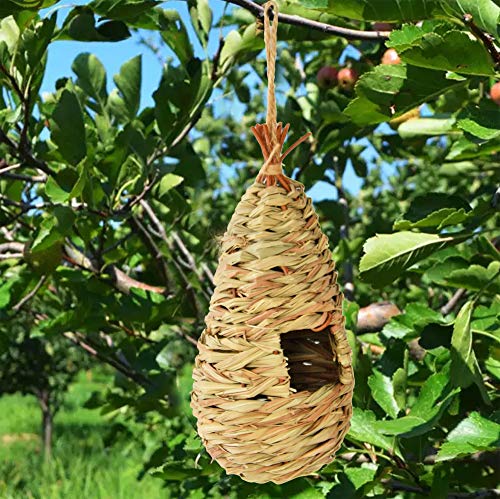 Home-X Straw Birdhouses, Outdoor Hanging Birdhouses, Bird House And Nesting Accessories, 10" L X 6" W X 5" H, Natural Straw. Set Of 2 #TOP7