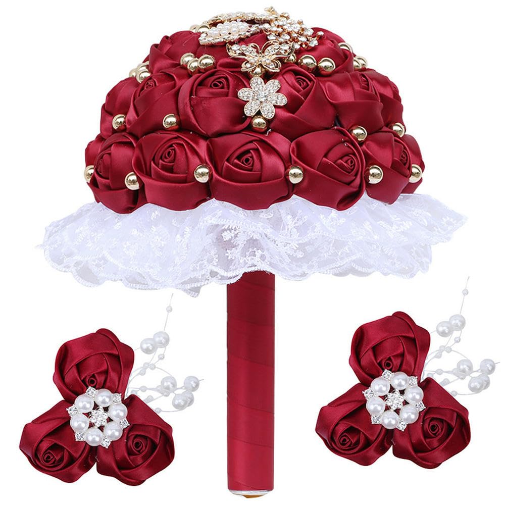 Bouquet de mariée strass Okika anti-flétrissement avec fleur de poignet et corsage pour mariage