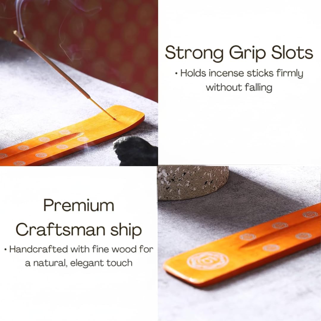 Bless-International Traditional-Handmade-Burner Wooden-Incense-Stick-Holder Ash-Catcher-Stand for-Aromatherapy-Meditation-Yoga (Orange, The Energy) 10 Inches, Pack of 1 image 4