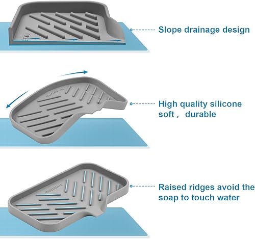 Miniatura 9 de SUBEKYU Bandeja de jabón de cocina de silicona bandeja de fregadero para encimera de cocinabotellas de jabón soporte de esponja y organizador con