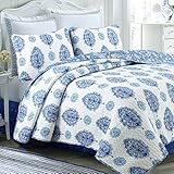 Cozy Line Home Fashions Emerson Quilt Bedding Set, Navy Blue White 100% Cotton Reversible...