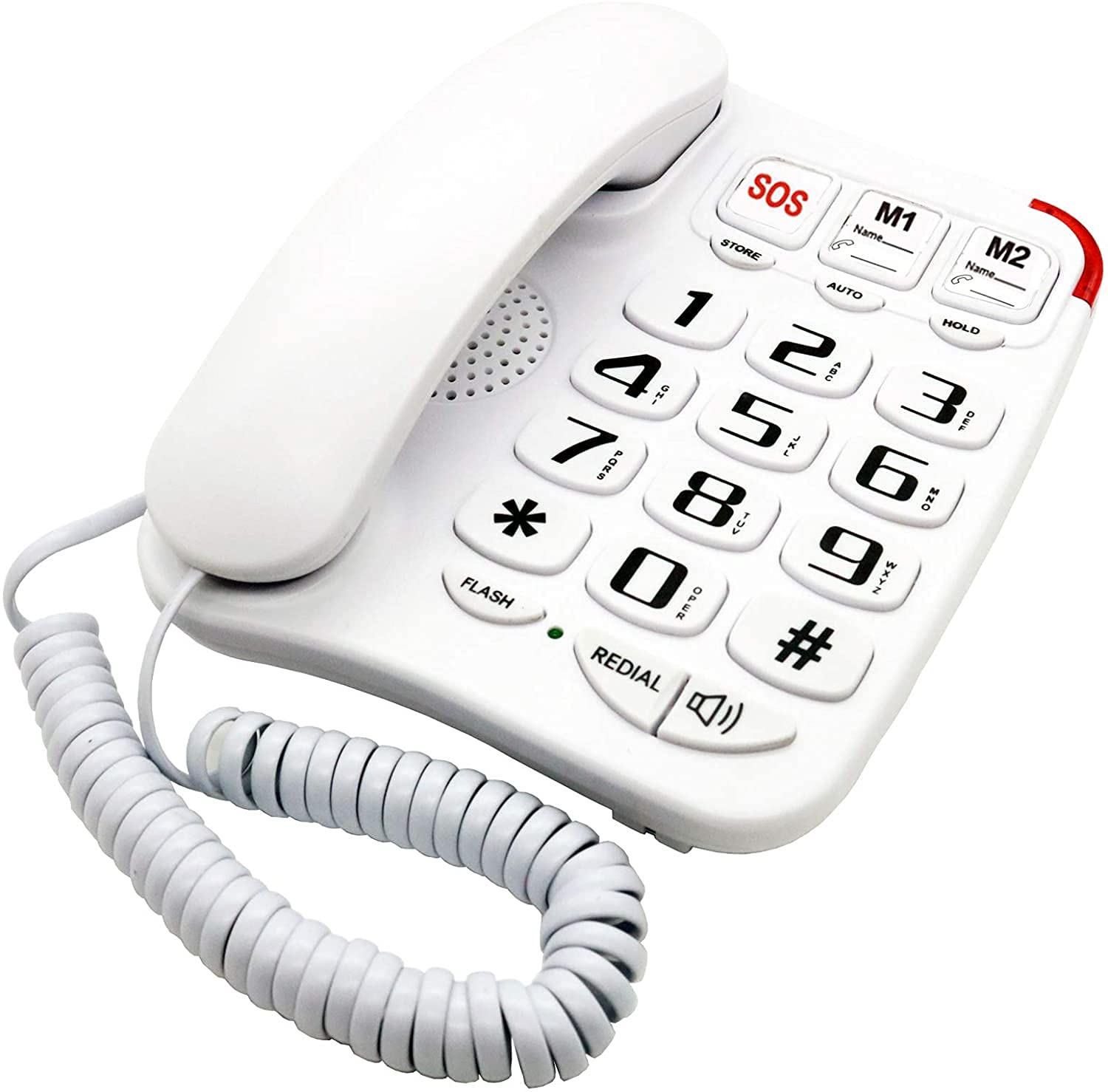 J-P45 - Teléfonos amplificados para personas mayores con botón grande y altavoz, con audífonos para teléfono fijo para personas mayores y función de montaje en pared