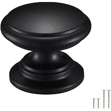 2 Pack Flat Black Round Cabinet Knobs, 1 1/4 inch 32mm, Kitchen Cupboard Knobs, Black Drawer Knobs