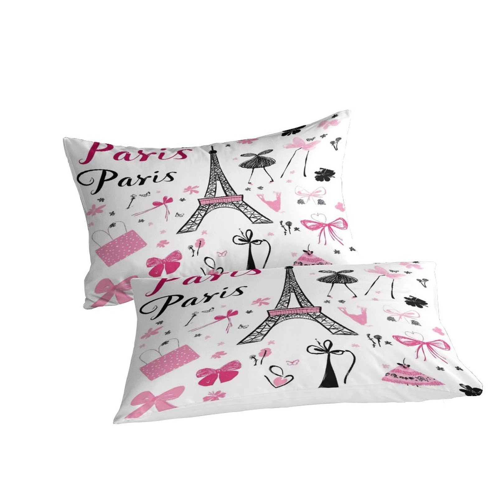 Stampa 3D Paris Eiffel Tower Copertura per letto Biancheria per letto Con federa Confortevole Cartoon Paris Decor Fodera copriletto Antiacaro per giovani single coppie Super king（260x220cm）