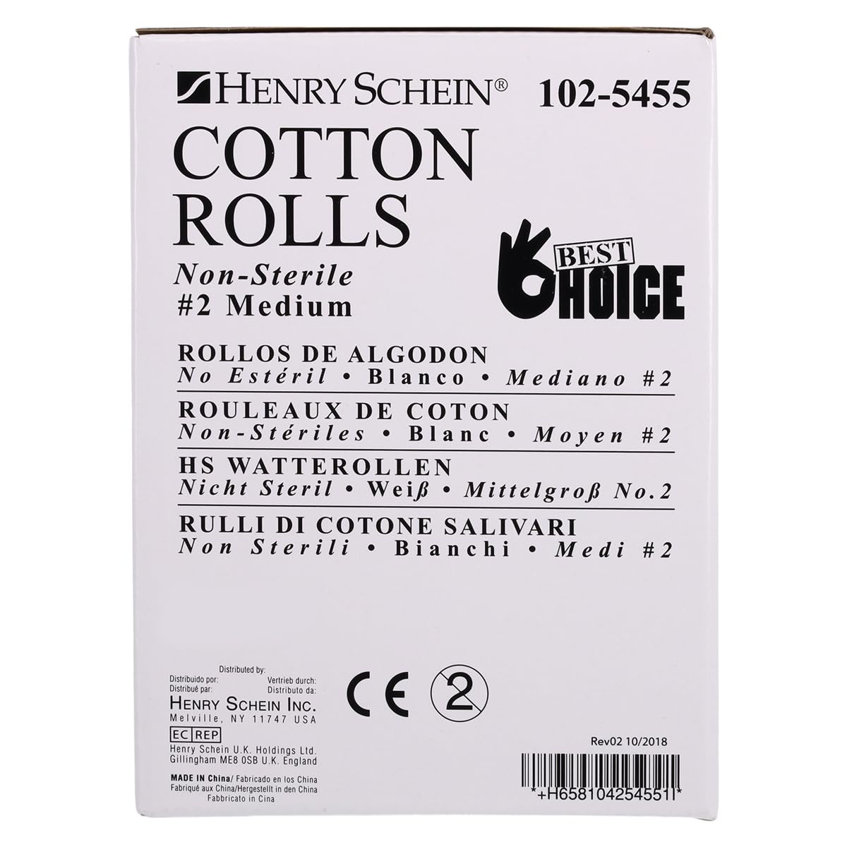 Henry Schein Size 2 Medium Cotton Rolls – 1.5” Length, 0.375” Diameter, 2000/Box – Non-Sterile, White, Latex-Free – Ideal for Dental and Medical Use