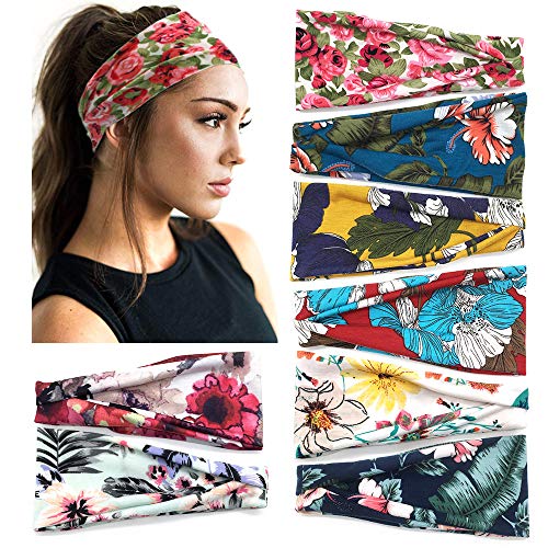8 Pack Women Headbands Yoga Elastic Hair Wrap Running Sport Non Slip Sweat Hair Band for Girls Leopard Printed